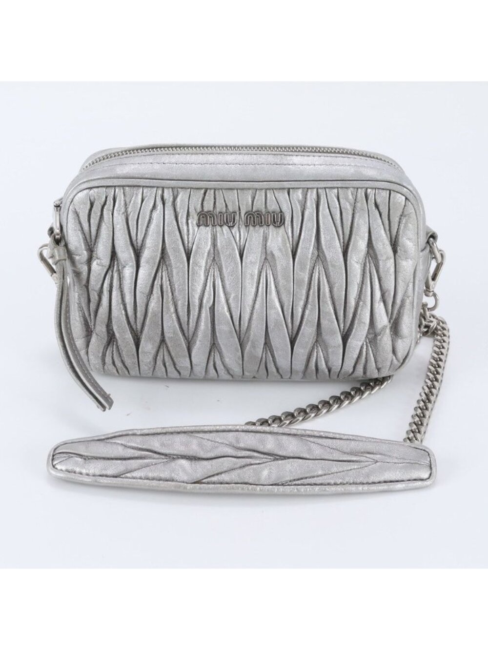 Miu Miu Matelasse Chain Leather Shoulder Bag Crossbody Silver